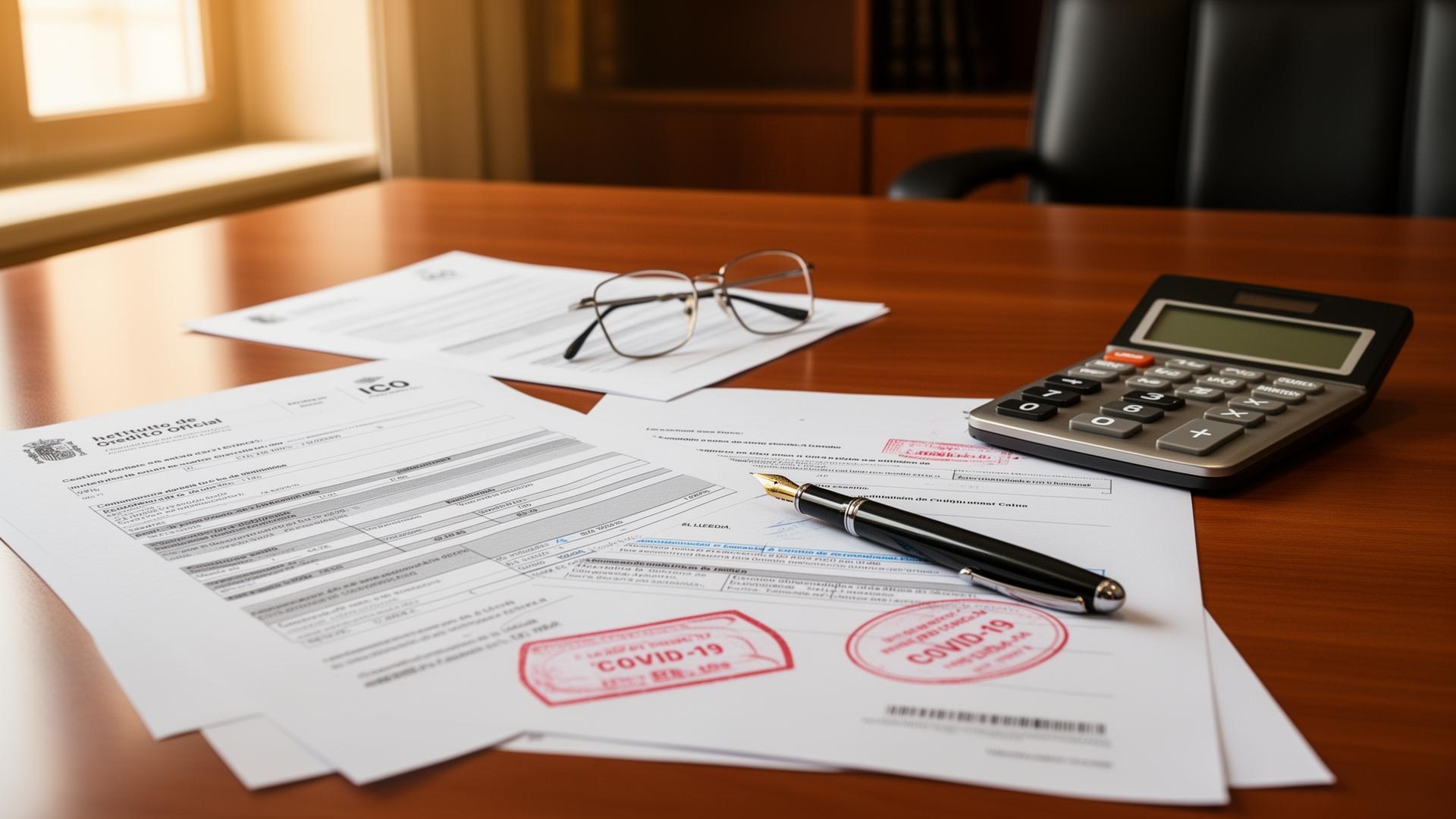 Documentación de préstamo ICO COVID sobre escritorio de despacho de abogados en Lleida