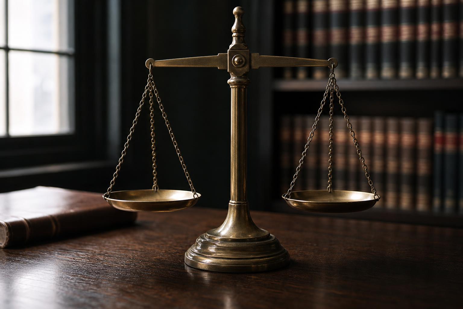 Balanza clásica sobre escritorio de despacho jurídico simbolizando la decisión entre plan de pagos y liquidación en la LSO